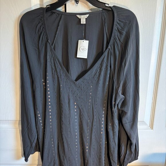 NWT Cato Womens LS Top Sz L Rayon Embellished - Picture 1 of 5